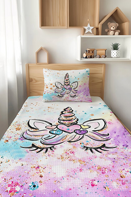 ②KinKi Kidsタオル16セット Talia Home Unicorn Desenli Tek Kişilik Çocuk Pike Takımı TLAP-191