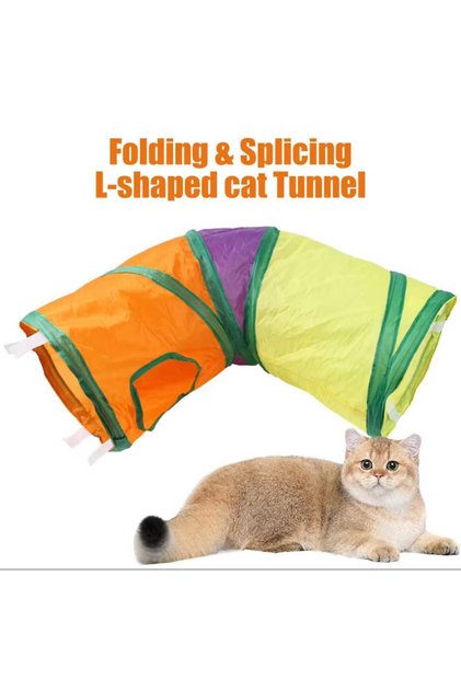 L Model Köşeli Katlanabilir Gökkuşağı Kedi Oyun Tüneli