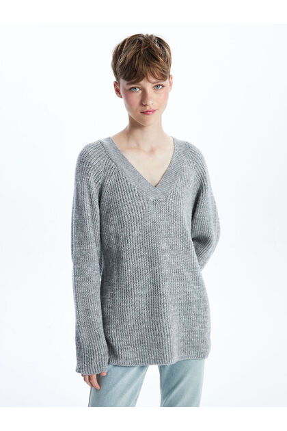V-Neck Textured Women's Knitwear Sweater (W4)