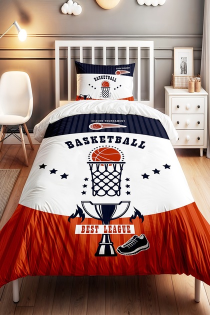 Basket Season Striped Basketball Pattern Single Baby Kids Duvet Cover Set