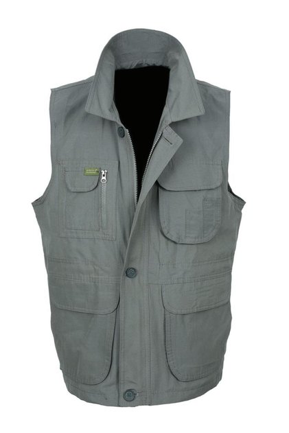 Battal Size Summer Fabric Vest with Collar and Bag Pocket Gray Color