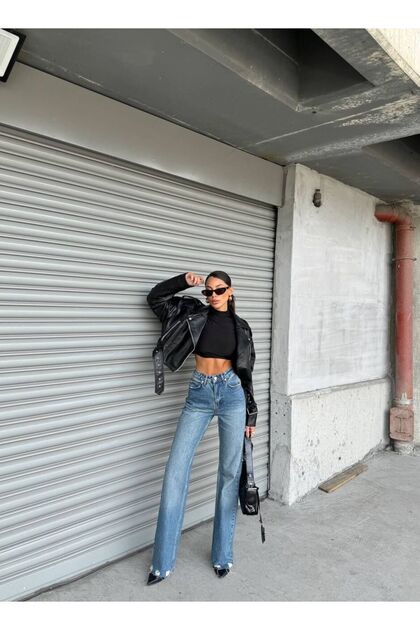 High Waist Wide Leg Jeans - 38