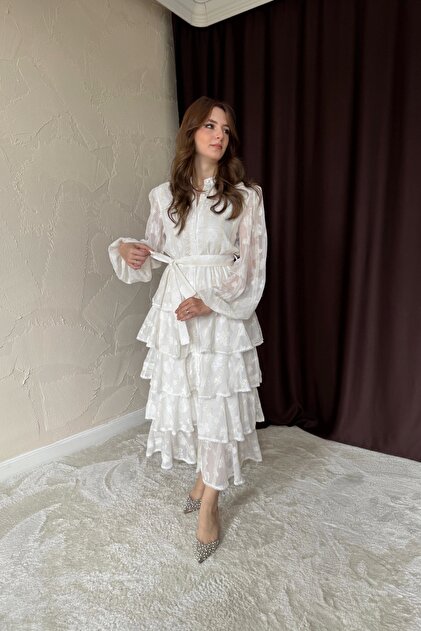 layered flounce dress Chic voluminous skirt with layered hem