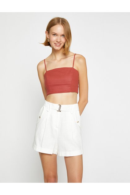 Crop Tank Top Thin Strap Linen Blend