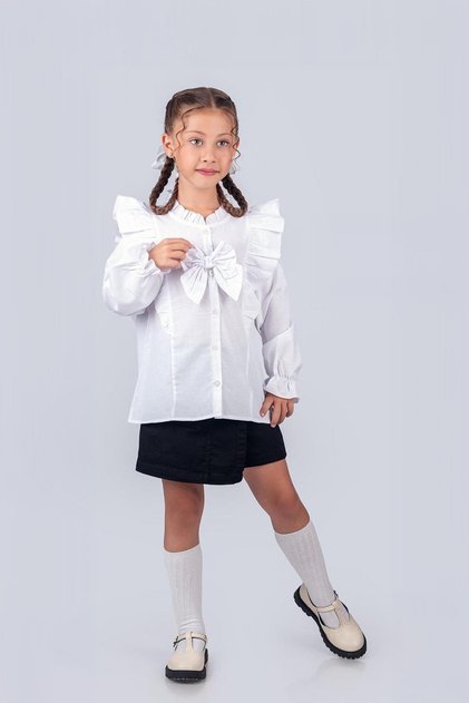 Girl's School Shirt with Bow 2-5 Years Old
