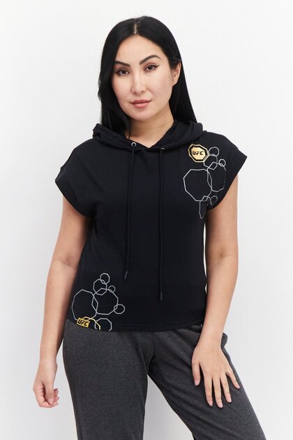 Women Sportswear Fit Brand Logo Training Hoodies, Black