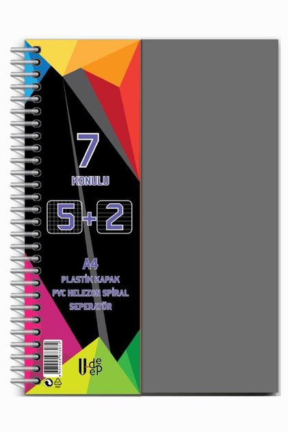 7 Subject 5+2 Bookmark Notebook - 175 Sheets, 1 Piece, 5 Checks and 2 Lines Spral Plastic Covered Separator