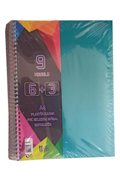 9 Threaded 225 Sheets Spral Notebook - 6+3 Bookmarks, 1 Piece, 6 Plaids and 3 Lines Plastic Cover