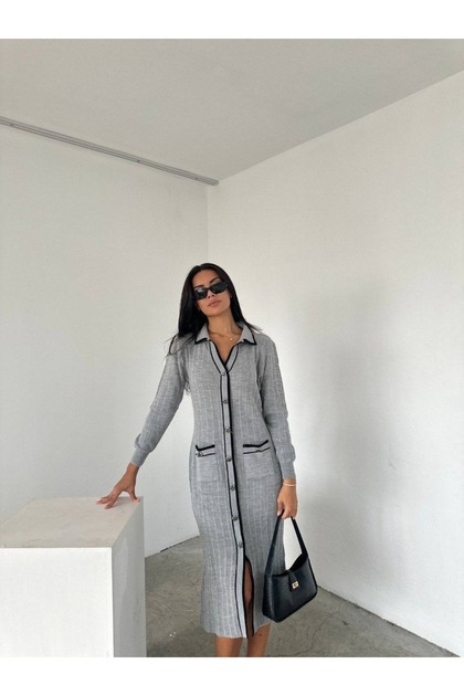 Polo Neck Button Pocket Dress