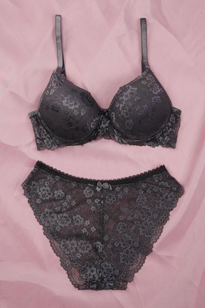 Supported Moonlit Series Anthracite Lace Bra Set