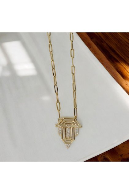 Çelik Üçgen Taşlı Gold Renk Kolye ( Serenay Kolyesi) (3.4. VE 5. RESİM KOMBİN AMAÇLIDIR)