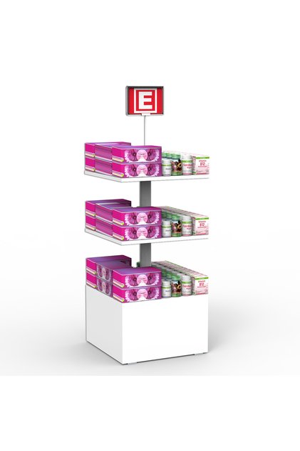 ECZANE 3 Raflı 50x50 Ahşap Beyaz Orta Alan Standı