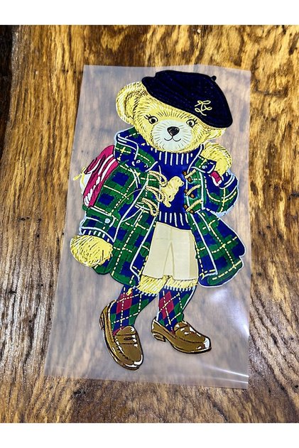 Iron-On Design Plaid Jacket Bear Transfer Printing Arma 29X15 cm
