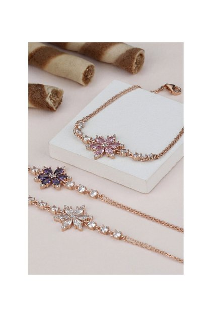 925 Ayar Rose Beyaz Taşlı Lotus Gümüş Bileklik