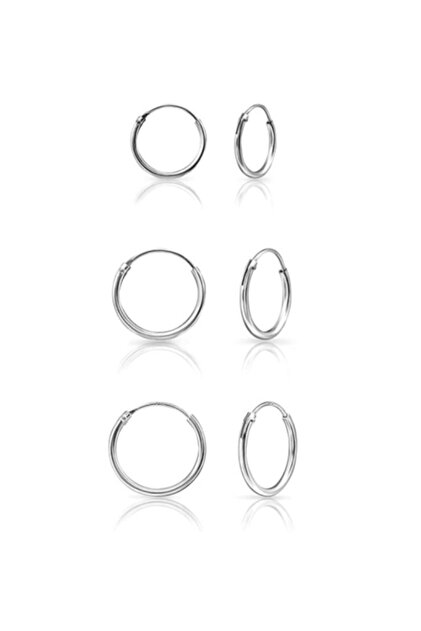Onur Silver 925 Ayar Saf Gümüş Halka Küpe Seti 3'lü Hoop Earing Complete 12-14-16 mm - 1