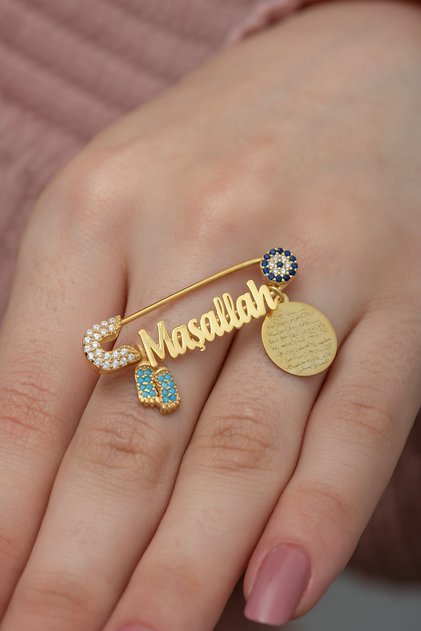 925 Ayar Gümüş Maşallah Nazarlı Ayakizi Bebek Çengelli Iğne