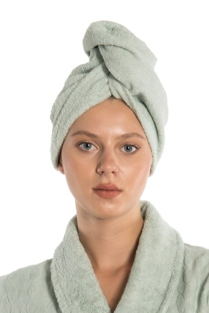 Plain Eponj Button Towel Water Green Color Hair Drying Cap