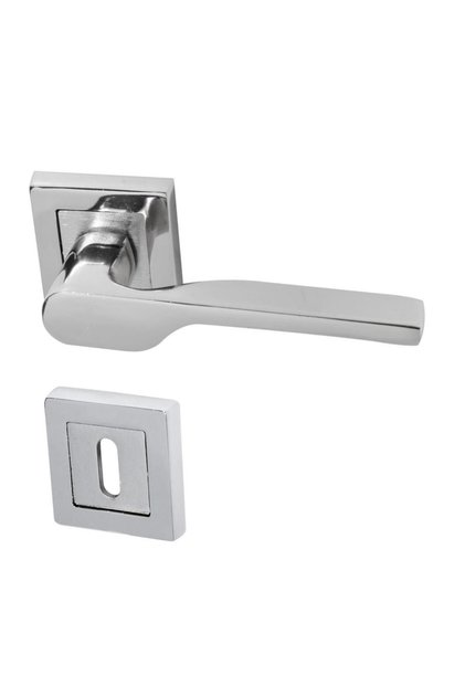 Hira Eda Square Badge Door Handle Nickel Satin Room