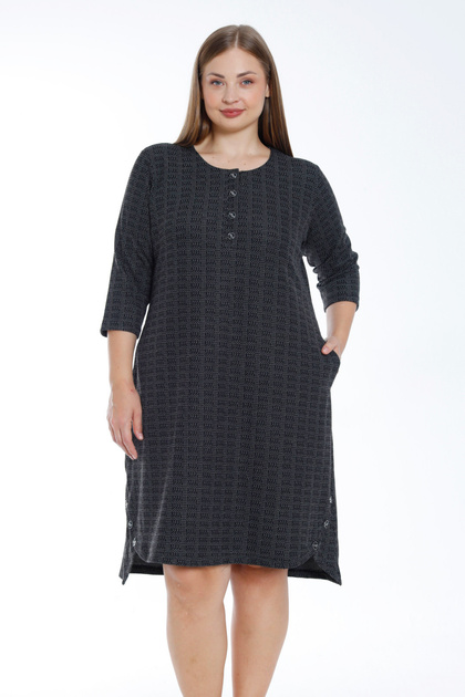 Women's Plus Size Jacquard Dress with Print Button Pocket Three Quarter Sleeves