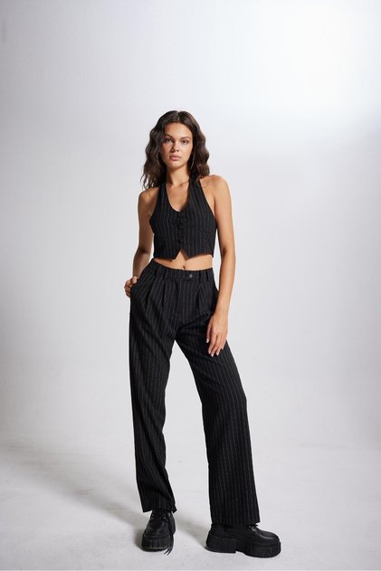 Striped Pantolon Siyah