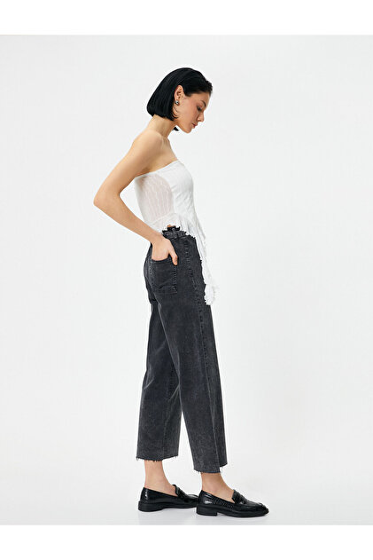 Geniş Kısa Paça Kot Pantolon Yüksek Bel - Sandra Jeans