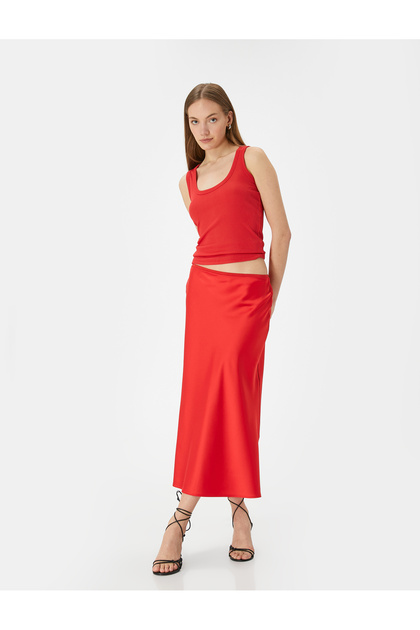 Midi Satin Skirt Normal Waist