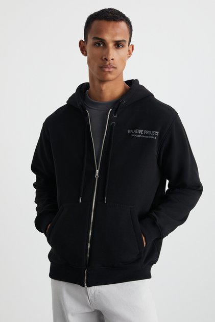 Lamar Men's Cotton Hooded Black Sweatshirt