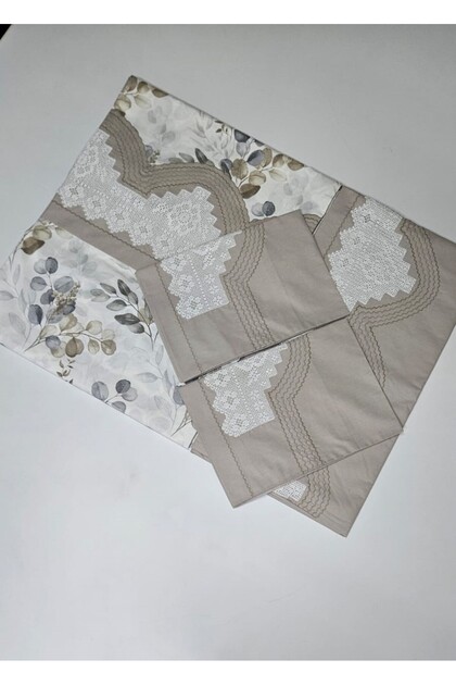 Handcrafted Lace Ribbed and Piccolo Duvet Cover Set - Patterned Cappucino