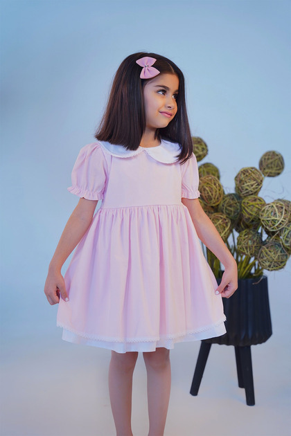 Bertu Bebek Lace Detailed Baby Collar Light Pink Baby Girl Design Dress-  Trendyol