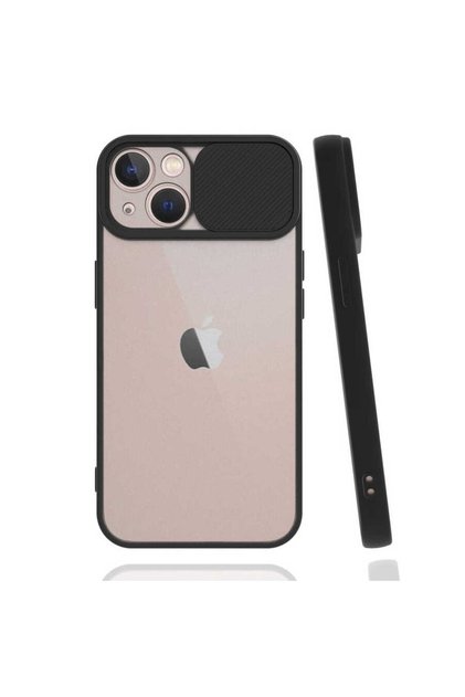 For iPhone 13 Mini - Case Slide Sliding Back Frosted Lens Cover - Black