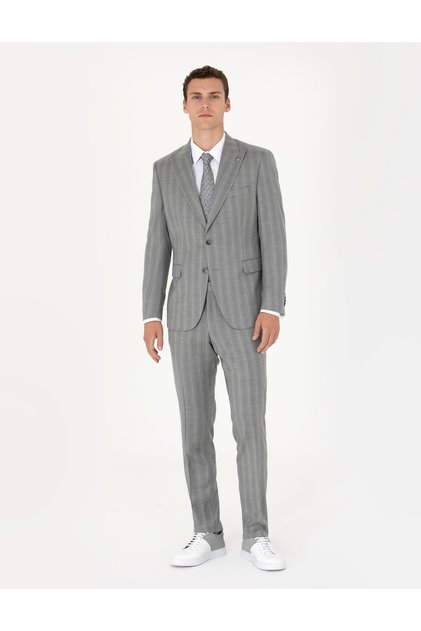 100% Wool Gray Striped Suit 50274238-Vr024