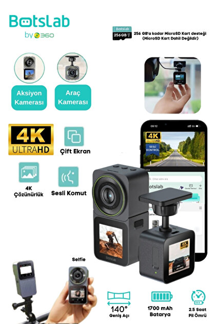 360 Botslab V9h 4K / Wifi / 140°ultra Geniş Açı/ 3 IN 1 (Araç