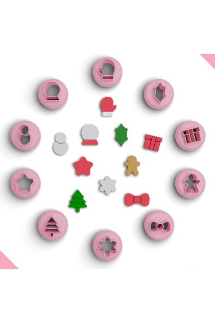 New Year's Mini Polymer Clay Cutter Pack, 10 Model Polymer Clay Molds, No: 961