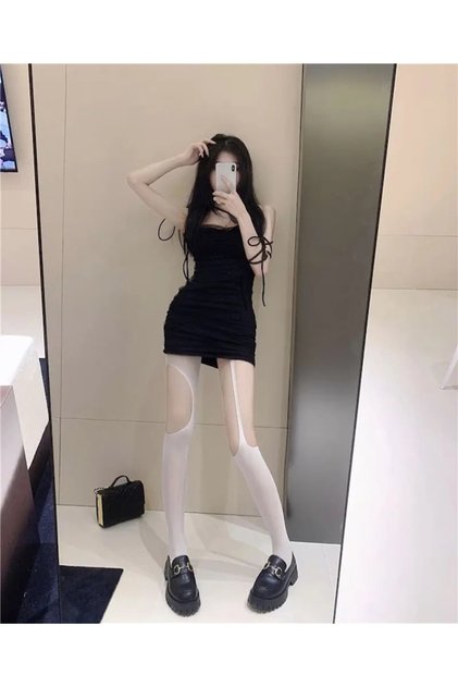 Asymmetrical Cut Imported White Pantyhose