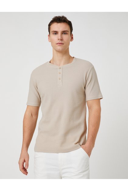 Basic T-Shirt, Collar, Buttoned, Slim Fit, Short Sleeve