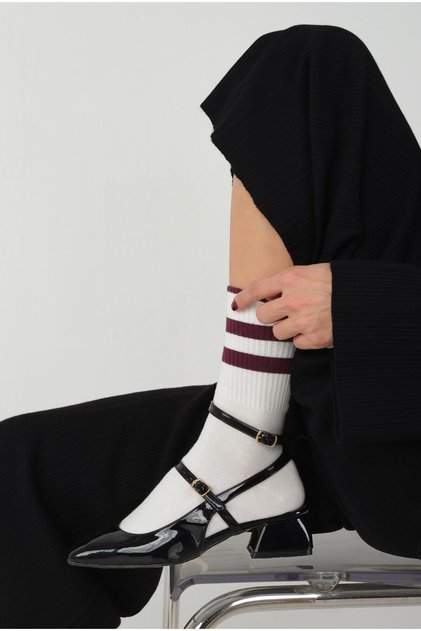 Rubber Knitted Socks White-Claret Red