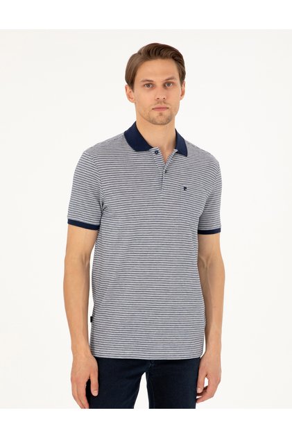 Navy Blue Regular Fit Buttoned Polo Collar T-Shirt 50297405-Vr033