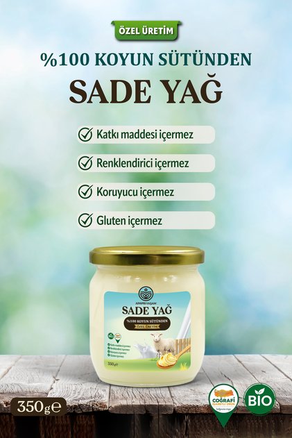 %100 Koyun Sütünden Özel Üretim Sade Yağ Yemeklik 350gr (Laktosuz, Kazeinsiz, Ghee)