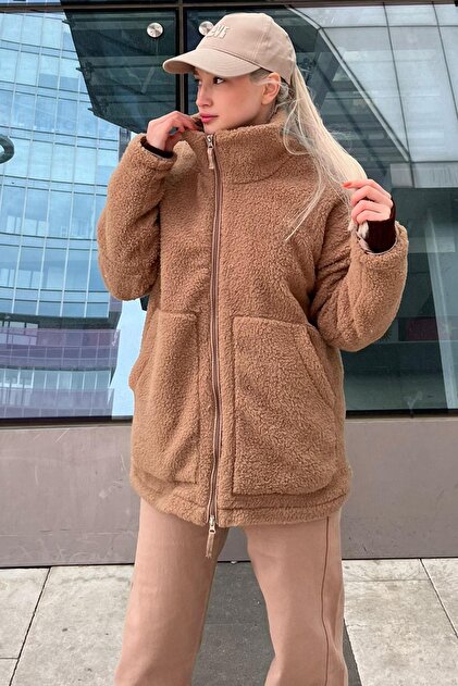 Madmext Bej Yüksek Yakalı Cepli Peluş Mont MG1948 - Fiyatı, Yorumları
