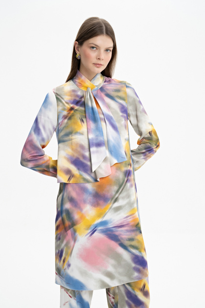 Satin Patterned Tunic with Ruffle Detail