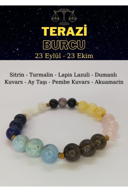 Libra Zodiac Sign Bracelet Lapislazuli, tourmaline, Citrine, Aquamarine, Pink Quartz, Moonstone, Smoked Quartz
