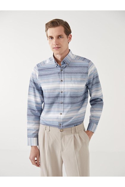 LCWAIKIKI Classic Regular Fit Long Sleeve Striped Men's Shirt