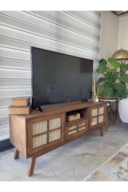 Masif Ahşap Doğal Hazeran Detaylı Rustik Tv Ünite