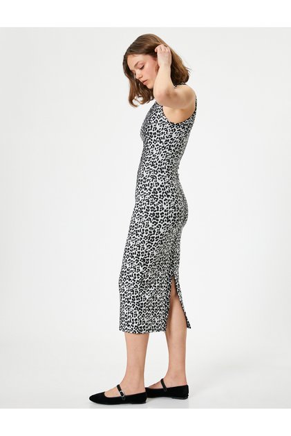 Sa leopard dezenom Slim fit Midi haljina - Bez rukava i sa detaljima proreza