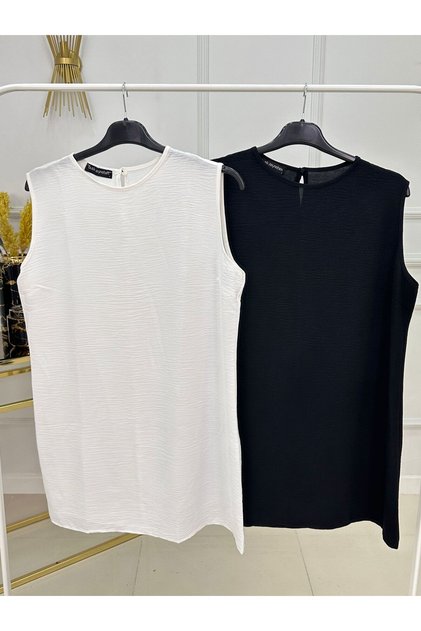 Double Ayrobin Fabric Hijab Sleeveless Lingerie Black and White Plain Dress