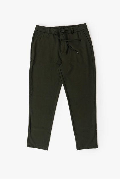 Men's Khaki Side Pocket Lace up Elastic Waist Belt 969 Jogger Pants