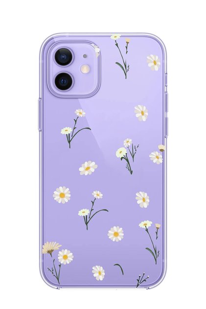 İphone 12 & Iphone 12 Pro Uyumlu Minik Papatyalar Desenli Şeffaf Silikon Kılıf