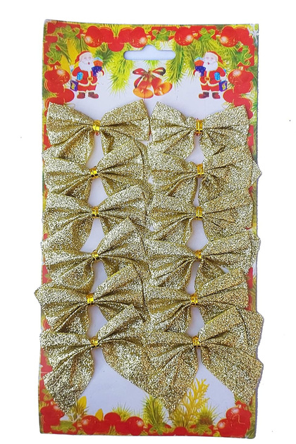 Christmas Pine Tree Ornament 12 Pieces Gold Glitter Bow