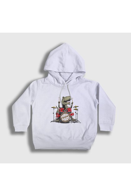 Unisex Kids White Dinos Dinosaur Drums Drum Hooded Sweatshirt370847tt