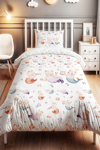 Musical Cats Patterned Single Baby Kids Bedding Set